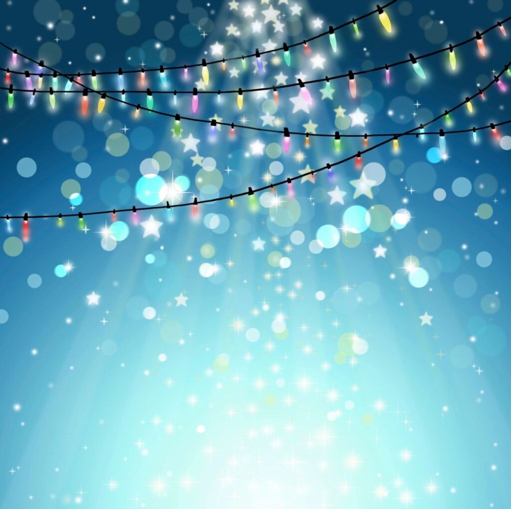 A blue sky with lights and bokeh in the background.